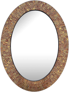 Espejo de Pared Ovalado de Mosaico Dorado Marrón Antiguo Hecho a Mano con Marco de Azulejos de Vidrio Texturizado, Espejo Decorativo Elegante - Product Image 2