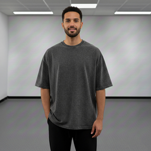 เสื้อยืดผู้ชายผ้าฝ้ายแท้ 100% ทรงหลวม ล้างสีแบบแอซิดวอช พิมพ์โลโก้แบบนูน 3 มิติ ผ้า Worsted  รุ่นปี 2025 แบบสั่งทำพิเศษ - Product Image 6