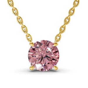 Four Prong Set Brilliant Round Cut Vivid <b>Pink</b> Lab Grown Diamond Solitaire <b>Necklace</b> 10k/14k Solid Gold Made Luxury Jewelry - Product Image 5