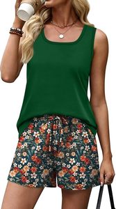 <b>Women</b> <b>2</b> <b>Piece</b> Set Sleeveless O Neck Top Floral Shorts Casual Spring Summer Loose Fit Knitted Cotton Above Knee Print <b>Outfit</b> - Product Image 4