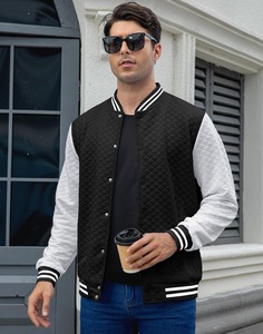 <b>Men's</b> Black White Varsity <b>Jacket</b> Quilted Design Button Closure Turn-down Collar Casual Style Autumn Wear Regular Fit - Product Image 2