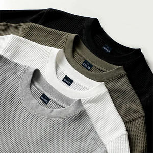 High Quality 100% Organic Cotton <b>Blank</b> Knit Waffle Crew Long Sleeve t Shirt Heavy <b>Weight</b> <b>Blank</b> Waffle T Shirt With custom logo - Product Image 1