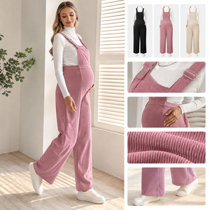 Salopette <span class=keywords><strong>Premaman</strong></span> in Velluto a Coste con Logo Personalizzato, Vita Alta, Supporto Pancia, Bretelle Regolabili, Gamba Larga, Casual - Product Image 5
