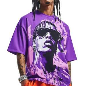 T-shirt <span class=keywords><strong>Homme</strong></span> Oversize Violet à Manches Courtes Col Rond avec Imprimé Photo Dreads, Style Urbain, Tissu Jersey, Sérigraphie - Product Image 2