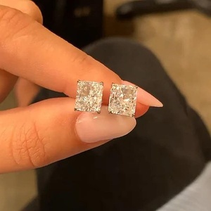 Dainty Radiant Cut Stud Promise <b>Earrings</b> 2CT Each Moissanite For Unisex 925 Silver for Women Wedding Party Gift For Partner - Product Image 3