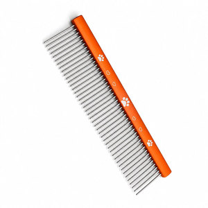 Peigne de toilettage pour animaux de compagnie en plastique orange avec dents en acier inoxydable et motif empreinte de patte, écologique pour le soin des poils de chiens et de chats - Product Image 5
