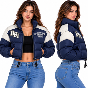 Blouson court matelassé rouge bordeaux pour femme, col montant, manteau bouffant personnalisé, doudoune courte matelassée, veste streetwear chaude, OEM - Product Image 3