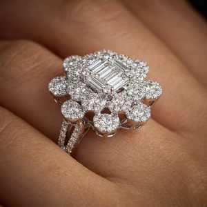 Tailor Made 18k White Gold Real Diamond Round & Baguette Cluster Rings for Wedding Party & <b>Gift</b> - Product Image 2