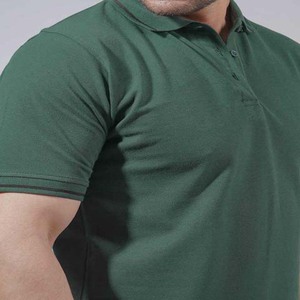เสื้อโปโลแขนสั้นสีเขียวล้วนสำหรับผู้ชาย ผ้าถักลำลอง 100% ผ้าฝ้าย ใส่สบายในฤดูร้อน - Product Image 5