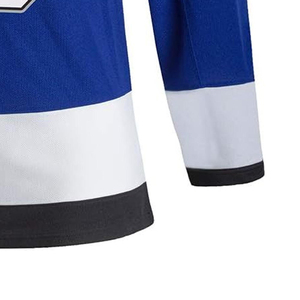 Maillot de hockey sur glace personnalisé, col en V, manches longues, impression sublimée, polyester respirant, unisexe adulte, bleu et blanc, numéros d'équipe - Product Image 2