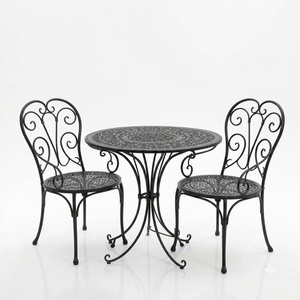 Ensemble de meubles de jardin en fer forgé sur mesure, table et chaises de salle à manger pour 2 personnes, extérieur - Product Image 1