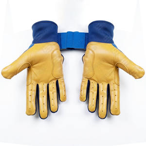 Venta caliente Guantes de béisbol Beige azul personalizados de calidad superior Guantes de bateo de cuero de puño largo profesional - Product Image 3