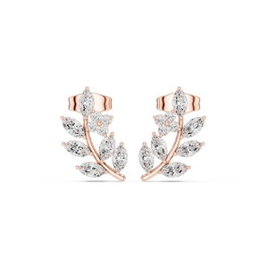 Boucles d'oreilles clous en or rose 14 carats de qualité supérieure, motif floral et diamant, pour femme, style décontracté, disponibles à la vente - Product Image 1