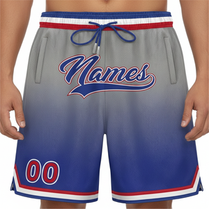 Pantalones Cortos de Baloncesto Personalizables para Hombre, Degradado Azul Gris, Malla con Cordón Ajustable en la Cintura, Estilo Deportivo con Bolsillos y Logotipo Frontal Número 00 - Product Image 6