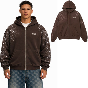 Sudadera con capucha de algodón grueso con cremallera y pedrería para hombre, con logo personalizado, estilo urbano, fabricación a granel - Product Image 1