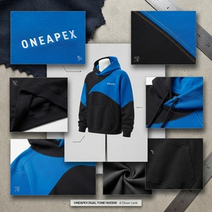 <b>Mens</b> <b>Black</b> Blue Solid 100% Cotton <b>Fleece</b> Hoodie Custom Logo Streetwear Pullover Casual Winter Hooded Top - Product Image 4