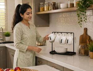 Minimalist Metal <b>Mug</b> Rack With Plate Storage <b>Stand</b> For Kitchen Tableware Organization Durable Non Folding Design - Product Image 3