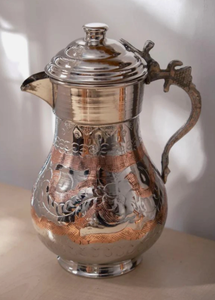 Carafe en cuivre artisanale de style ottoman Maras Turquie, avec couvercle, pour service de boissons, Surahi, écologique, 2000 ml, pour hôtel - Product Image 2