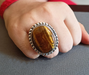 Tiger’s Eye Gemstone <b>Ring</b> Handmade <b>Statement</b> <b>Ring</b> Natural Brown Gold Stone Jewelry Gift for Her - Product Image 3