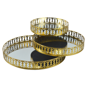 Plateau élégant et arrondi pour la présentation de bijoux, plateau à bibelots avec miroir en verre pour la décoration de la maison, plateau à maquillage - Product Image 5