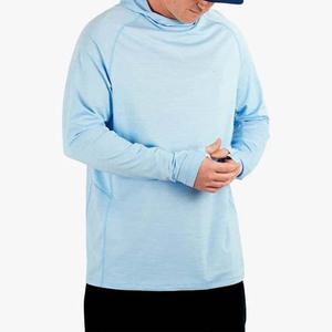 Chemise de pêche unisexe à manches longues et à capuche, bleu clair, UPF 50, anti-UV, couleur unie, polyester, vêtements d'extérieur - Product Image 5