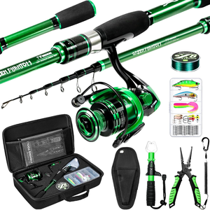 Caña de Pescar Telescópica Verde y Combo de Carrete Giratorio, Kit de Señuelos de Fibra de Carbono con Estuche de Transporte para Pesca en Agua Dulce - Product Image 1