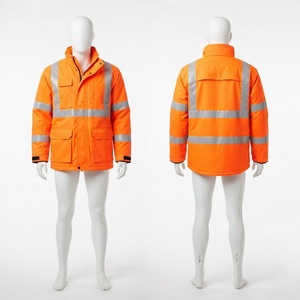 Blouson en cuir et toile 300D Premium Hiver 220 GSM avec panneaux de sécurité réfléchissants orange haute visibilité et logo personnalisé sur le devant - Product Image 1