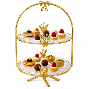 Supports à pâtisserie à deux niveaux de style déco, en aluminium, ornés d'une rose, faits à la main, pour mariage, anniversaire, table, comptoir - Product Image 3