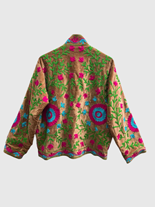Chaqueta de Terciopelo para Mujer Talla Grande, Cuello Mao, Manga Larga, Bordado Floral a Mano, Ropa de Otoño - Product Image 2