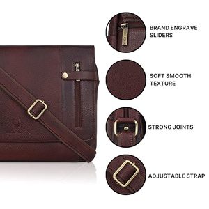 Sac bandoulière pour homme en cuir véritable international authentique - Sac de voyage à bandoulière avec logo fleuri en relief et plusieurs compartiments - Product Image 6