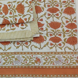 Pigment <b>Block</b> Printed Floral 100% Cotton 200TC 3-Piece Flat <b>Bed</b> Sheet Set Durable Skin-Friendly Eco-Friendly Machine Washable - Product Image 3