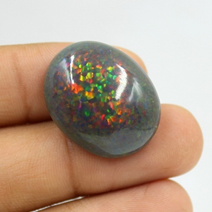 Natural Black Ethiopian Opal Cabochon, Multi <b>Fire</b> Smooth Loose Gemstone Black Opal October Birthstone - Product Image 1
