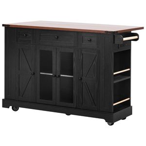 K K 53 Isola da Cucina Stile Fattoria con Carrello Scorrevole, Due Ante in Vetro Temperato e Presa di Corrente - Product Image 3