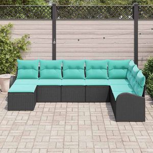 Ensemble de canapés de jardin en polyrotin noir et turquoise, 8 pièces, avec coussins - Product Image 3