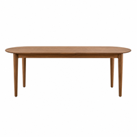 Table à manger ovale en teck massif avec pieds coniques, écologique, imperméable, 8 places, design scandinave moderne pour usage hôtelier