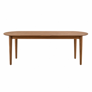 Table à manger ovale en teck massif avec pieds coniques, écologique, imperméable, 8 places, design scandinave moderne pour usage hôtelier - Product Image 1