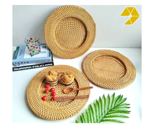 <b>Set</b> 3 <b>Rustic</b> Rattan Charger Plate Natural Color Charger <b>Rustic</b> Brown Rattan Charger Plate for <b>Dining</b> <b>Table</b> Wedding Decor 33Cm - Product Image 1