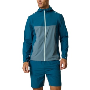 Wholesale Unisex Midweight Hooded Casual Solid Color Tracksuit Set Windbreaker Jacket <b>Zip</b> <b>Pocket</b> <b>Shorts</b> for Outdoor Training - Product Image 1