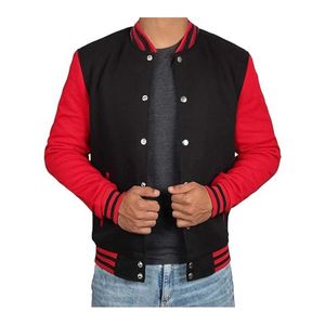 แจ็คเก็ตบอมเบอร์แบบ Letterman สำหรับผู้ชาย ผ้าขนสัตว์พรีเมียม แขนกันลม โลโก้ด้านหน้า สำหรับฤดูหนาว รับผลิตแบบ OEM ODM ปักลายโดยตรงจากโรงงาน - Product Image 2