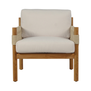 Sillón de Madera de Teca Hecho a Mano con Detalles de Ratán y Asiento Acolchado Grueso para Salas de Estar Modernas en Hogares y Hoteles - Product Image 5