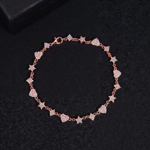 <b>Sterling</b> <b>Silver</b> Gold Plated 14K <b>Heart</b> Star Brilliant Cut Diamond Purple Gemstone Trendy Cute Pav Tennis Chain <b>Bracelet</b> Unisex - Product Image 4