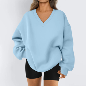 Sudadera Unisex con Capucha y Cuello en V, Forrada, de Invierno, 100% Algodón Ecológico, Transpirable, Tejida, Casual para Mujer, Color Sólido - Product Image 1