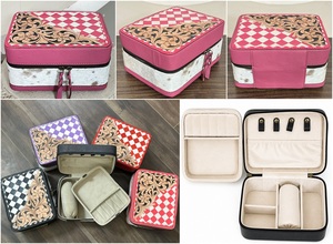 Limited Edition Handmade Western Tooled Cowhide Leather Jewelry Box Checkerboard Cowgirl Travel Ring Storage Case Gift Holder - Product Image 3