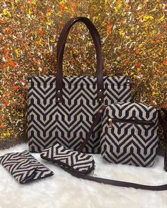 Fashion Chevron Pattern Handbag Set for Women – Tote Bag + Crossbody + Wallet + Pouch (4-Piece Set) - Product Image 3