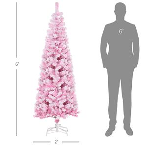 Albero di Natale Artificiale Innevato Non Illuminato Alto 180cm, Albero di Natale Sottile a Forma di Pino con Rami Rosa Realistici - Product Image 3