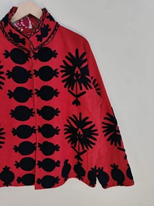 Veste en coton brodée de style chinois rouge, col mandarin, manches longues, motif floral, vêtements d'extérieur décontractés, vêtements d'automne pour adultes - Product Image 5