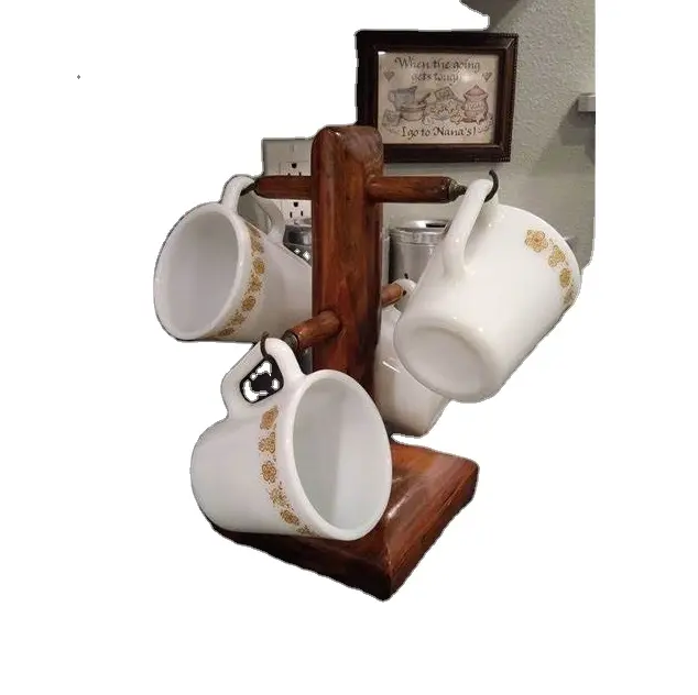 Commercio all'ingrosso in legno con supporto lucido supporto di legno di faggio tazza da caffè albero con 6 ganci a prezzo accessibile