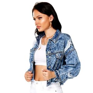 แจ็คเก็ตยีนส์เอวสูงทรงครอปสำหรับผู้หญิง แฟชั่นเสื้อคลุมยีนส์ขายส่ง - Product Image 1