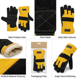 Heavy Duty Industrial Cowhide Split Leather Work Safety Gloves High Visibility Back <b>Strip</b> Cotton <b>Fabric</b> & Heat Cut Resistant - Product Image 5
