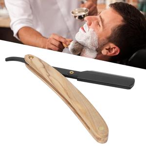 Navaja de afeitar manual plegable de acero inoxidable portátil para el cuidado facial, cuchilla recta con mango de madera natural marrón - Product Image 5